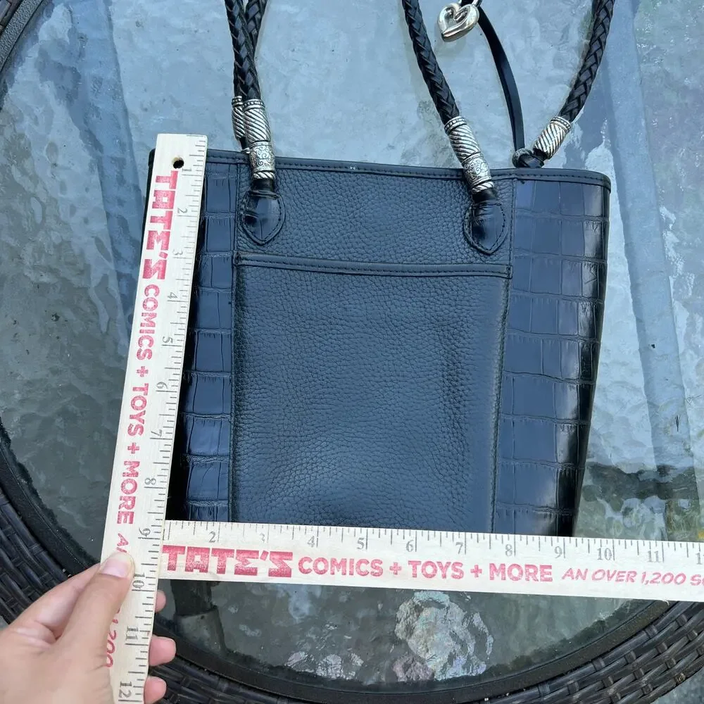 Brighton Black Croc-Embossed Leather Tote Bag A424072
